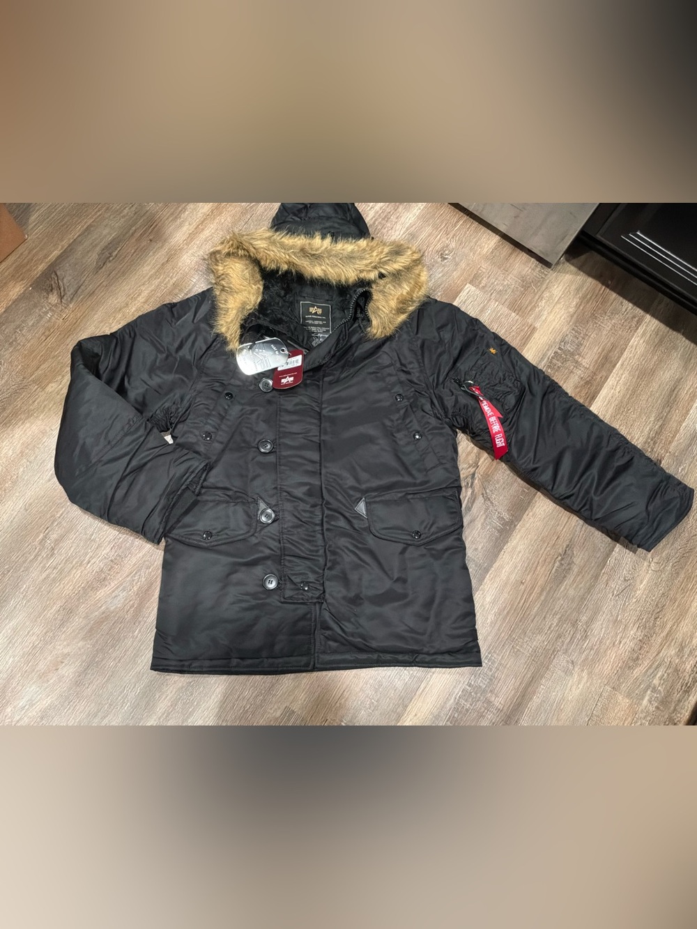New Alpha Industries Men’s N-3B Extreme Cold Weather Parka Black Fur Size S